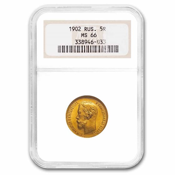 1902 Russia Gold 5 Roubles Nicholas II MS-66 NGC 1902 Russia Gold 5 Roubles Nicholas II MS-66 NGC